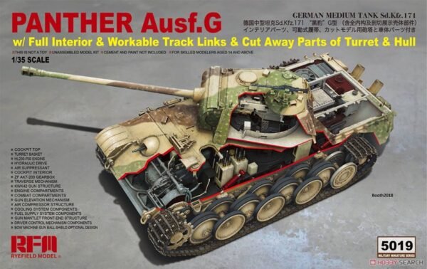 Sd.Kfz. 171 Panther Ausf. G w/ full interior & workable tracks & cut away parts of turret & hull [Rye Field Model]
