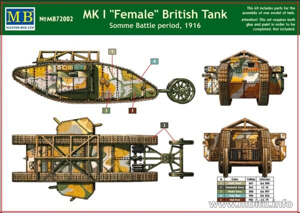 MK I Female, Somme Battle period, 1916 [MasterBox]