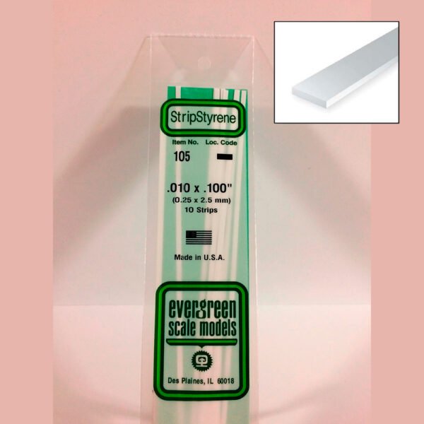 14 pol (35cm) Dimensional Strip Polystyrene .010 x .100 [Evergreen]